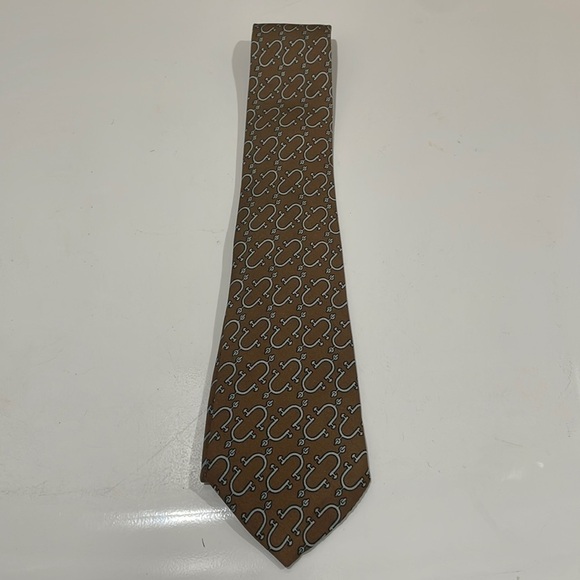 Hermes Paris Brown And Blue Stirrup? 100% Silk Tie—Fabulous! Excellent Condition - Picture 2 of 8